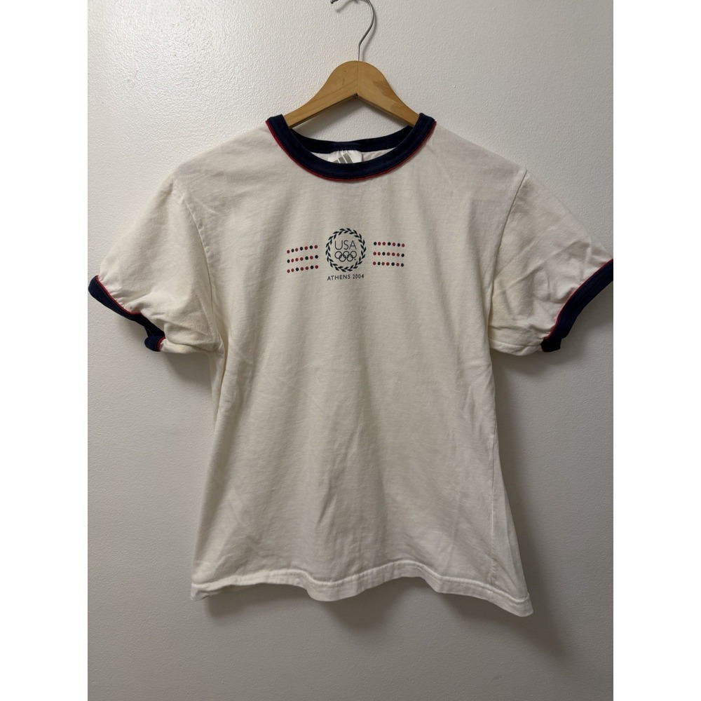 Vintage Athens 2004 Olympics Team USA White Ringer T-Shirt Women's XL USA Made